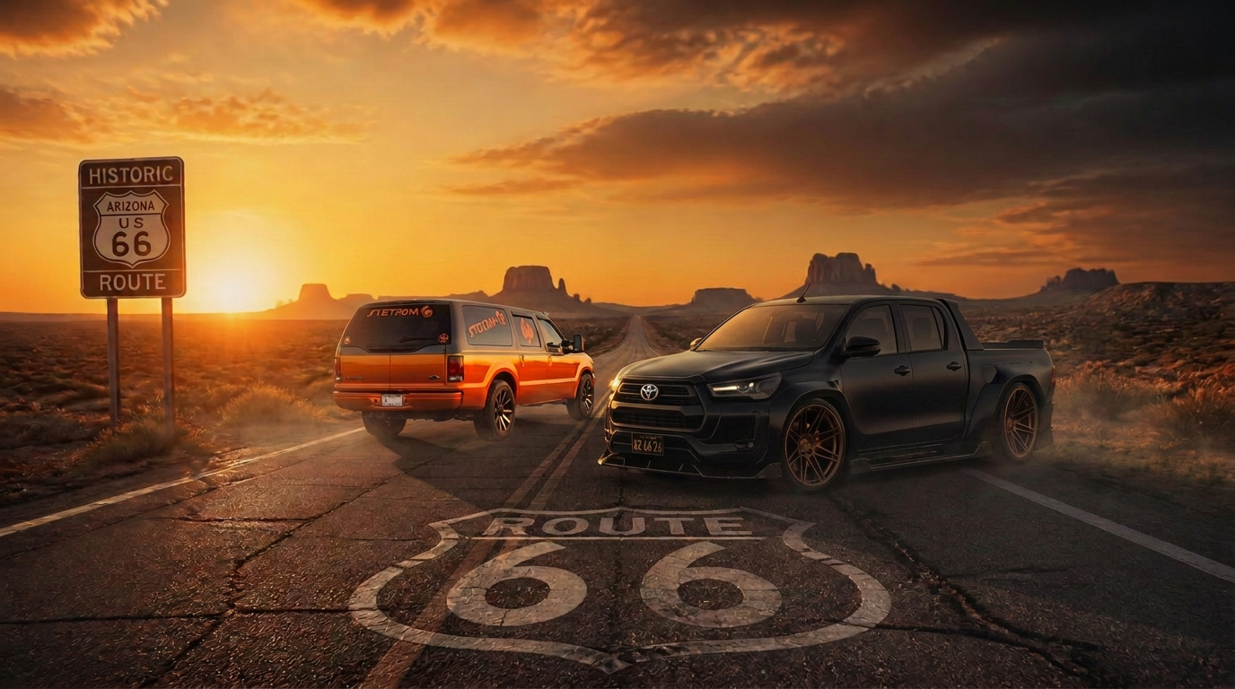 Route 66 no deserto ao pôr do sol