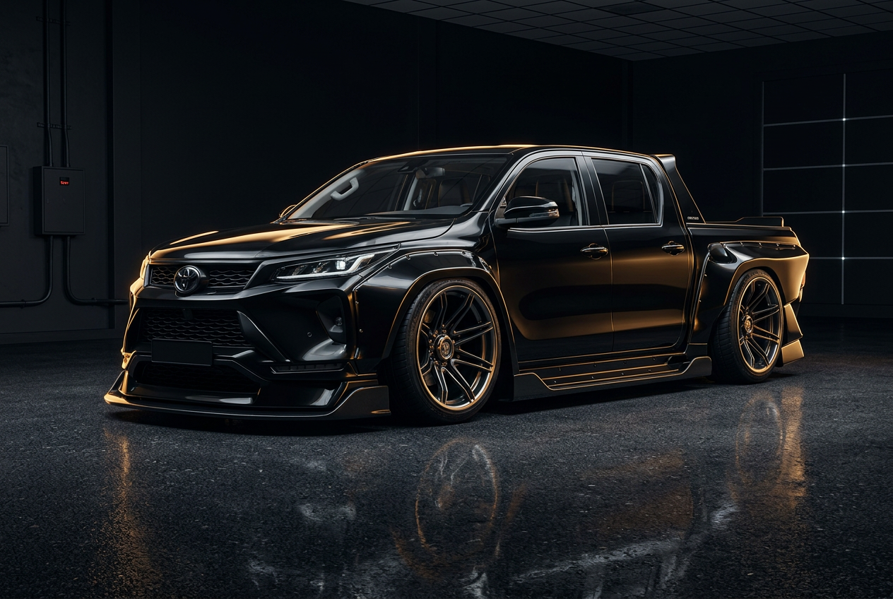 Toyota Hilux widebody all-black em estúdio